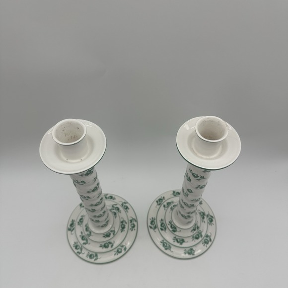 Italy White And Green Flower Tall Candle Stick Holder 13x6" Traditional Home Dec - Picture 2 of 7